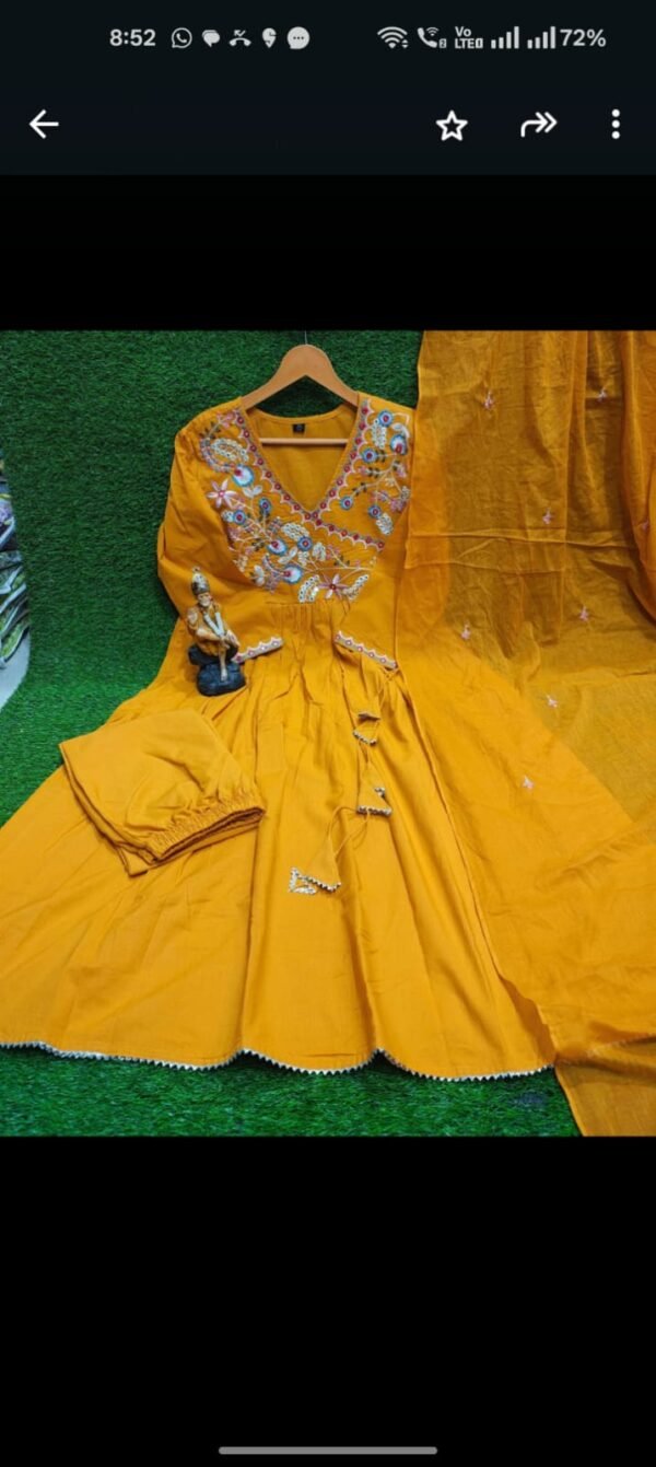 "Beautiful cotton fabric Angrakha kurti pant and dupatta. "