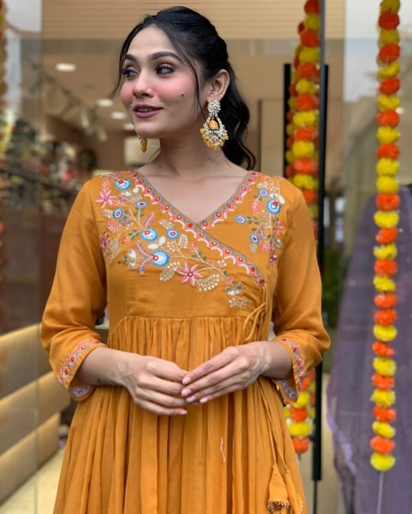 "Beautiful cotton fabric Angrakha kurti pant and dupatta. "