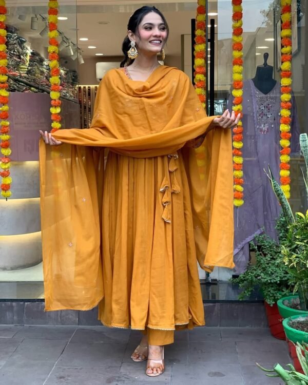 Elegant & Stylish Ethnic Wear Cotton Fabric Angrakha Vol 1 - Kurti Pant Dupatta - Image 2